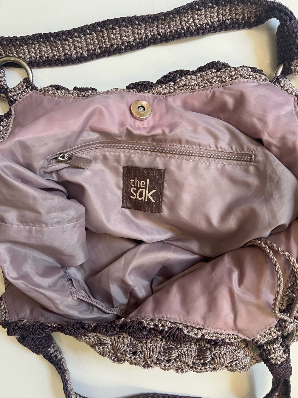 The Sak Crochet Tote in Lavender and Plum Purple Trim - Picture 6 of 9